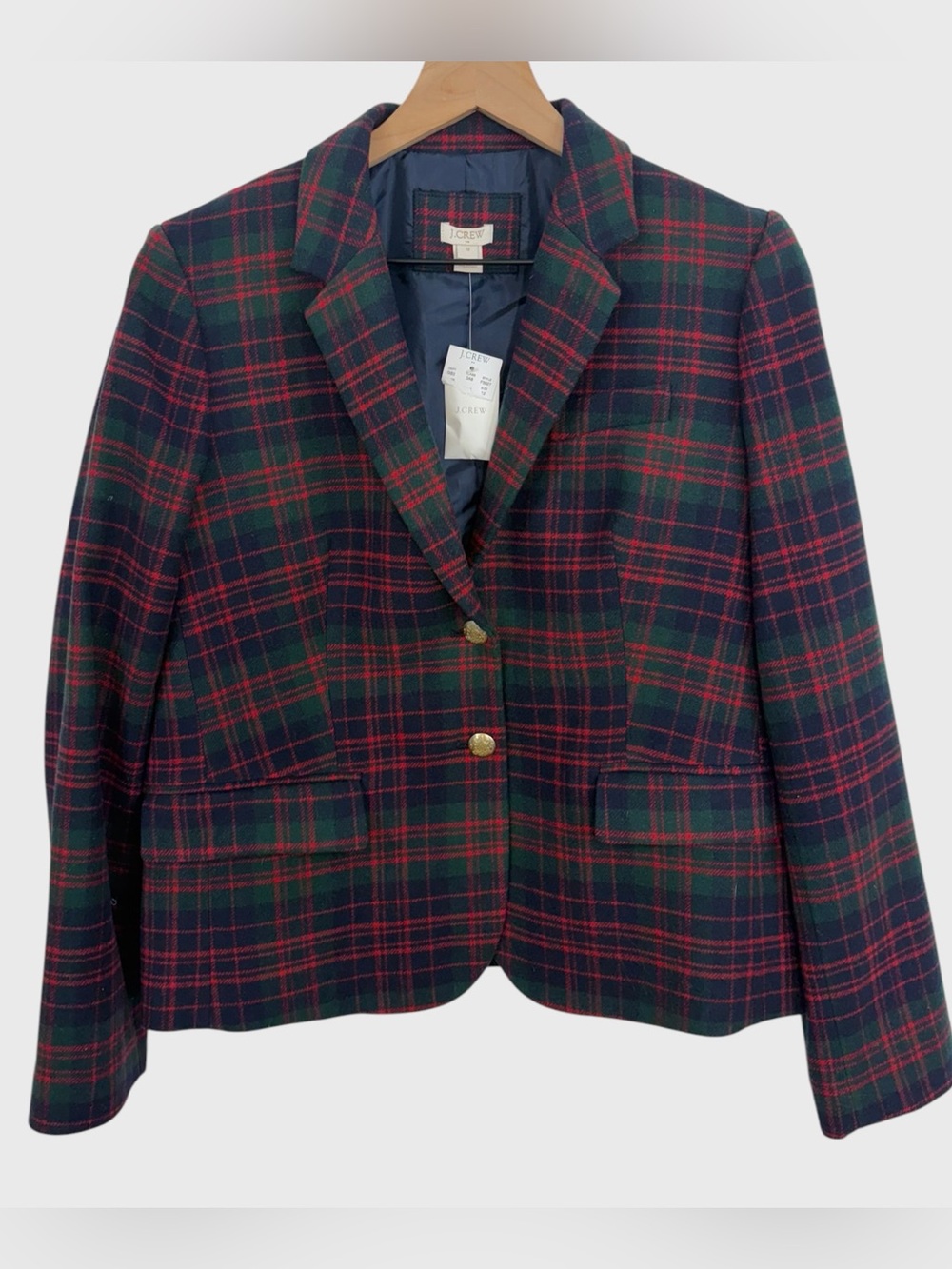 J. Crew NEW with Tags Red Green Tartan Plaid Wool Blend Blazer Size 12